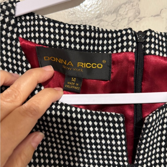 NEW Donna Ricco Black and White Patterned Wool Blend Midi Dress 14 - Picture 3 of 6